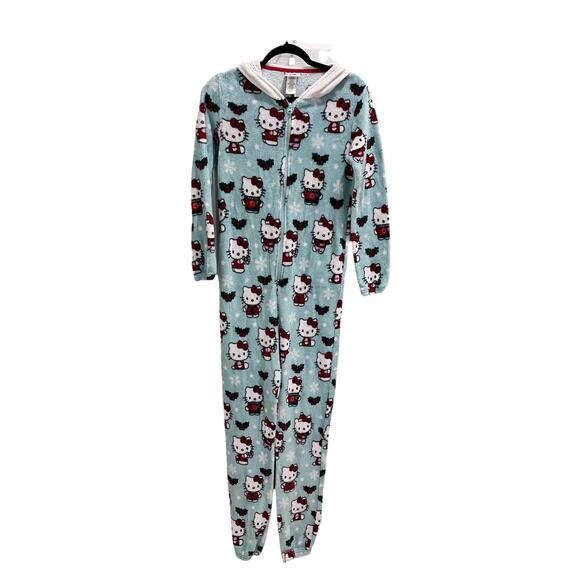 Hello Kitty Womens Union Suit One Piece Pajamas Jumper Christmas Sz S Blue - Picture 2 of 9